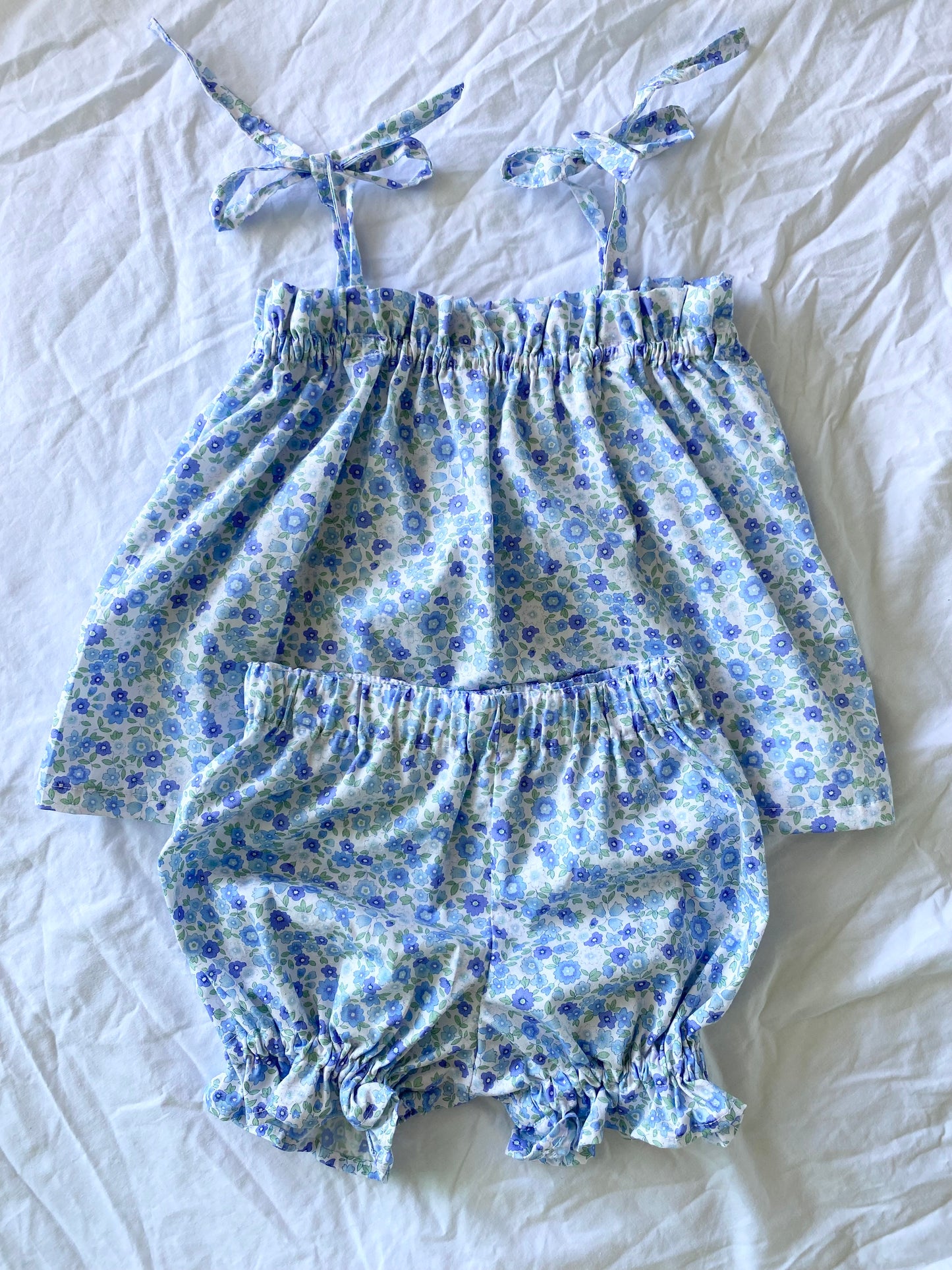 Libby Shoestring Peplum Top & Panty Bloomer Set - Cotton Poplin Blue
