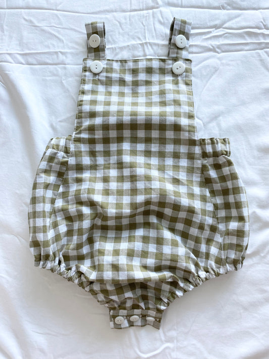Unisex Romper - Cotton Gingham Khaki