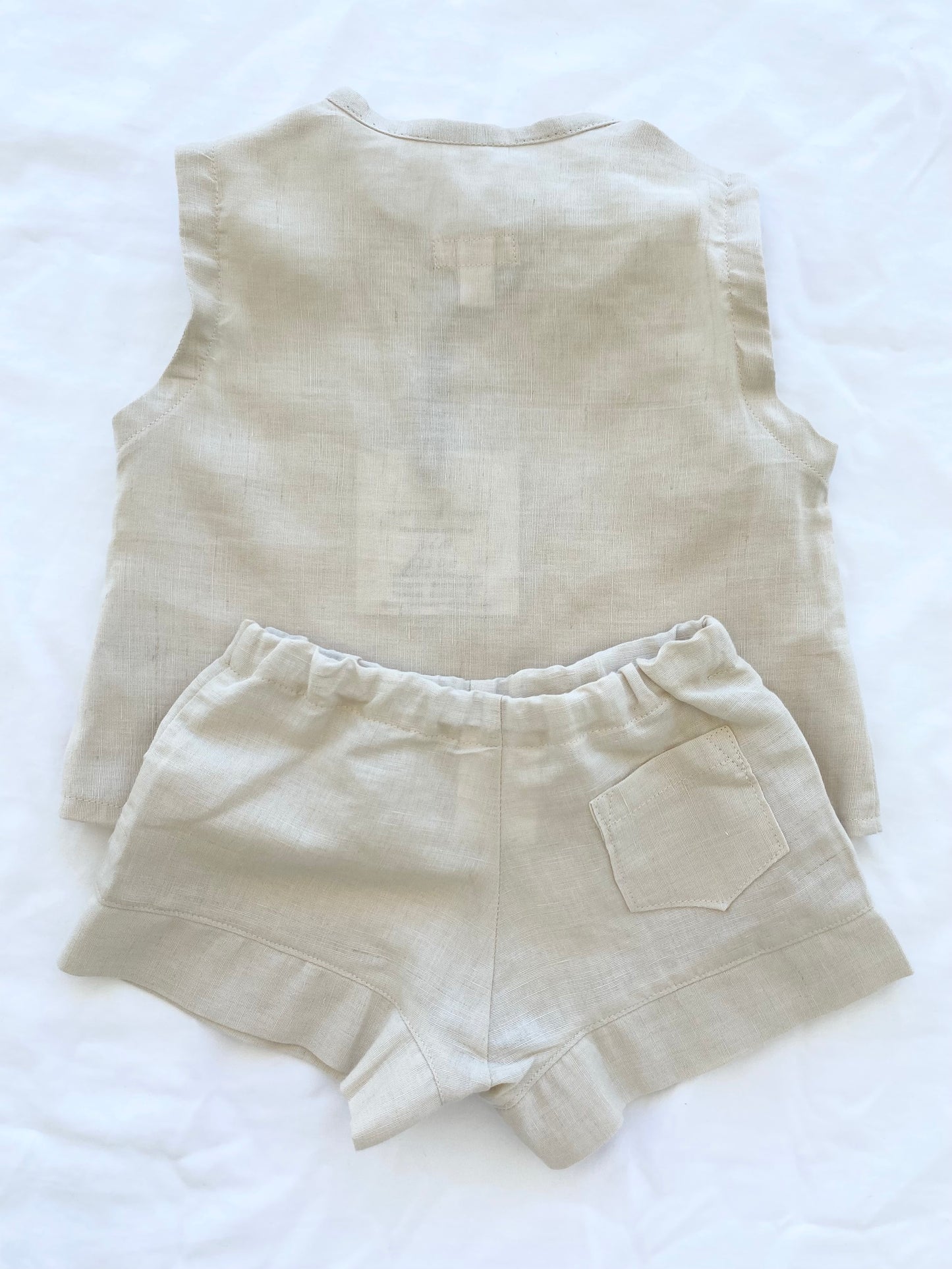 Unisex Cotton Linen Shorts Top Set - Natural