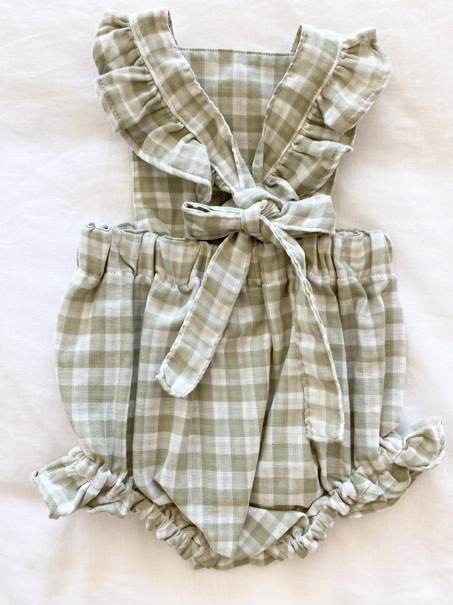 Marigold Romper - Cotton Double Cloth Gingham Sage