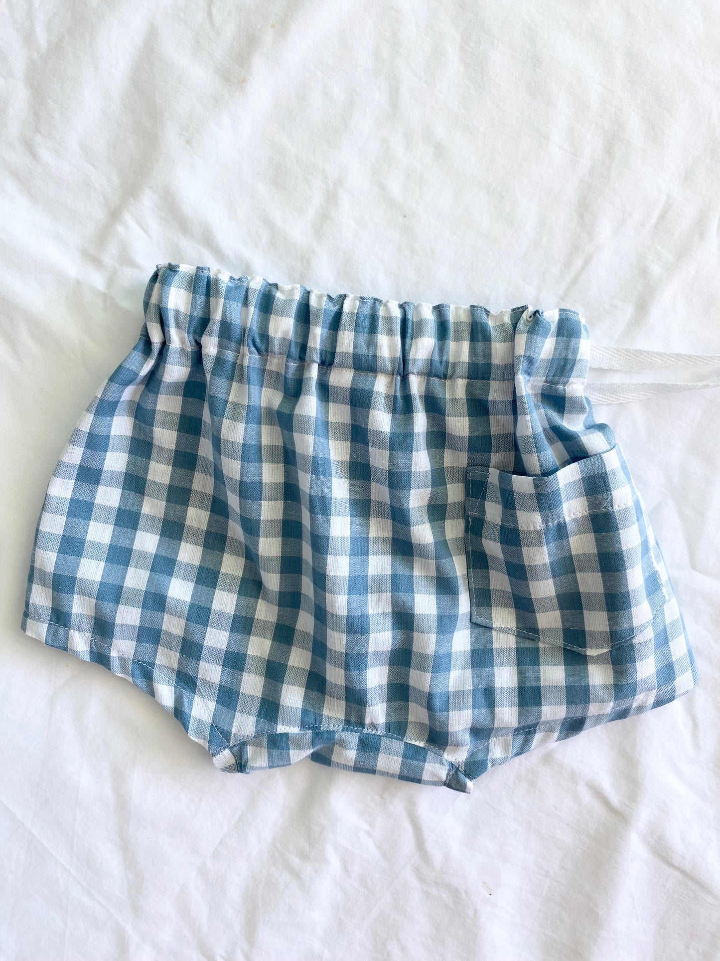 Zai Zai Baby Drawstring Boy short ~ Cotton Gingham ~ Egg Blue