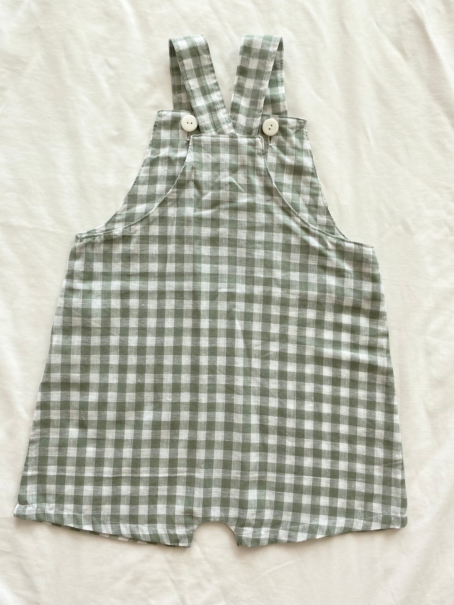 Unisex Loose Fit Overall - Boys Wear - Flax Cotton Gingham Sage