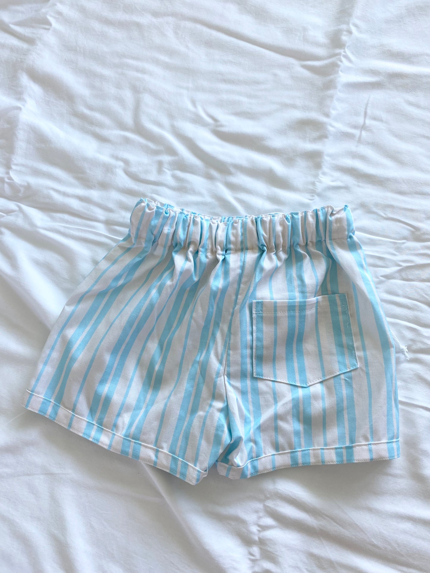 ZaiZai Cotton Drawstring Shorts - Sky Blue Stripe