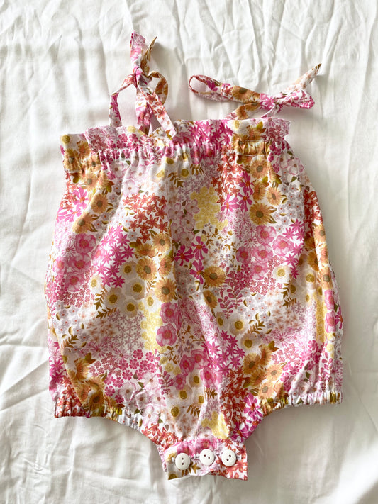 Libby Shoestring Romper - Cotton Poplin Pink Yellow