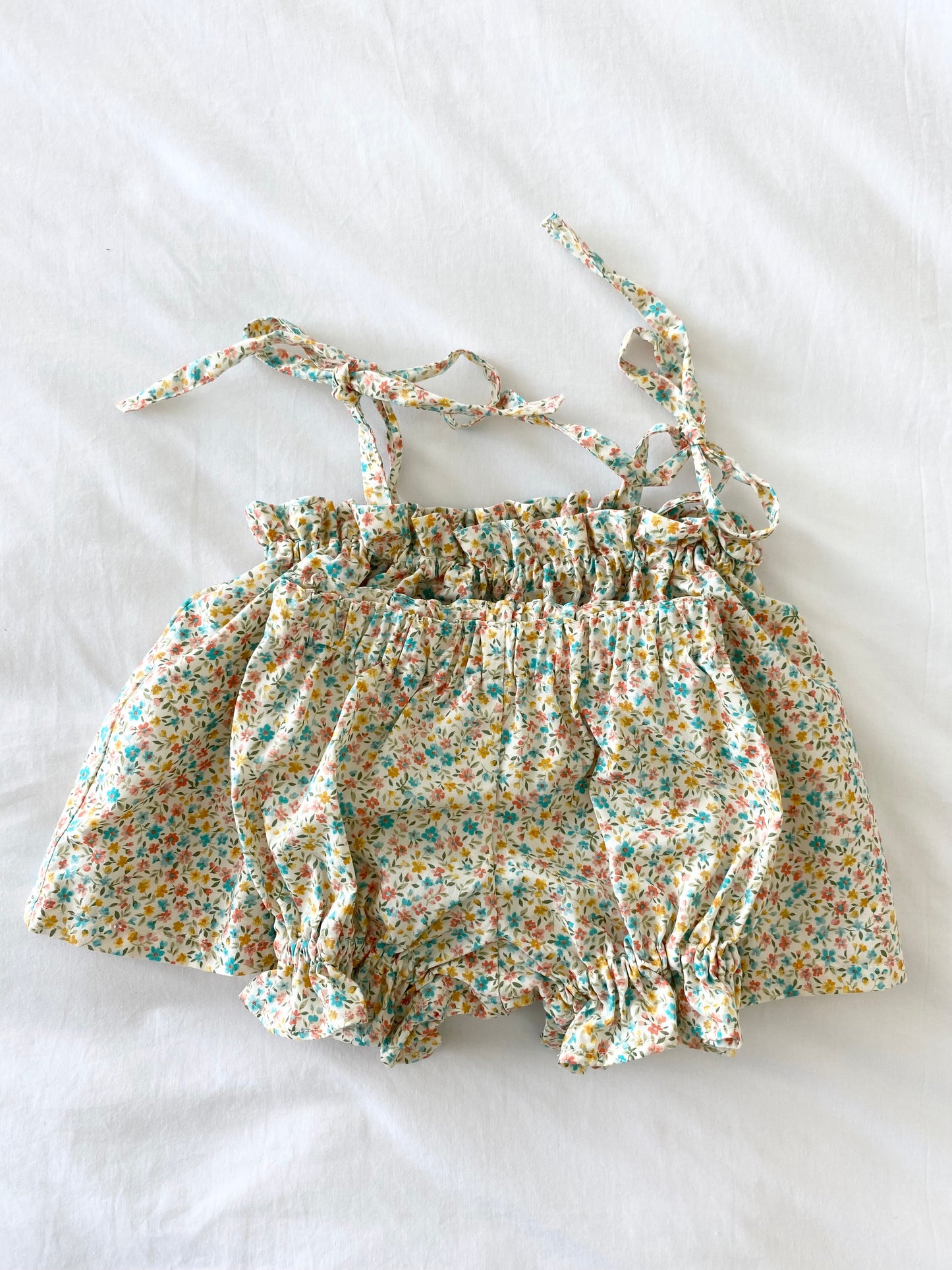 Libby Shoestring Peplum Top & Panty Bloomer Set - Cotton Poplin Multi Yellow Sprig