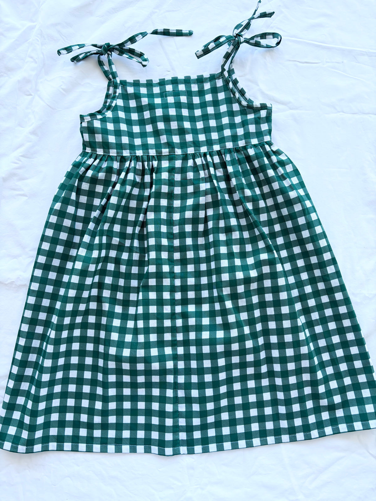 Christmas Shoestring Dress - Cotton Gingham Green Check