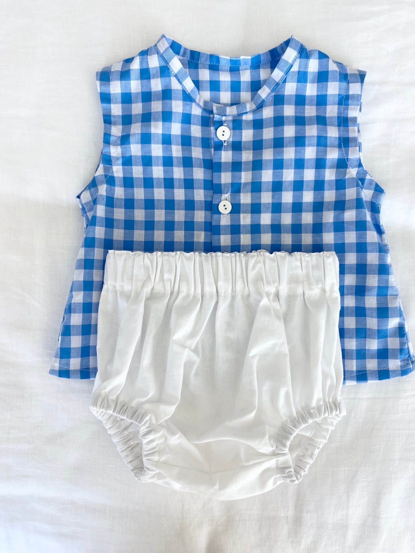 Zai Zai Baby Buttoned Top/Pant Set - Cotton Gingham - Sky Blue