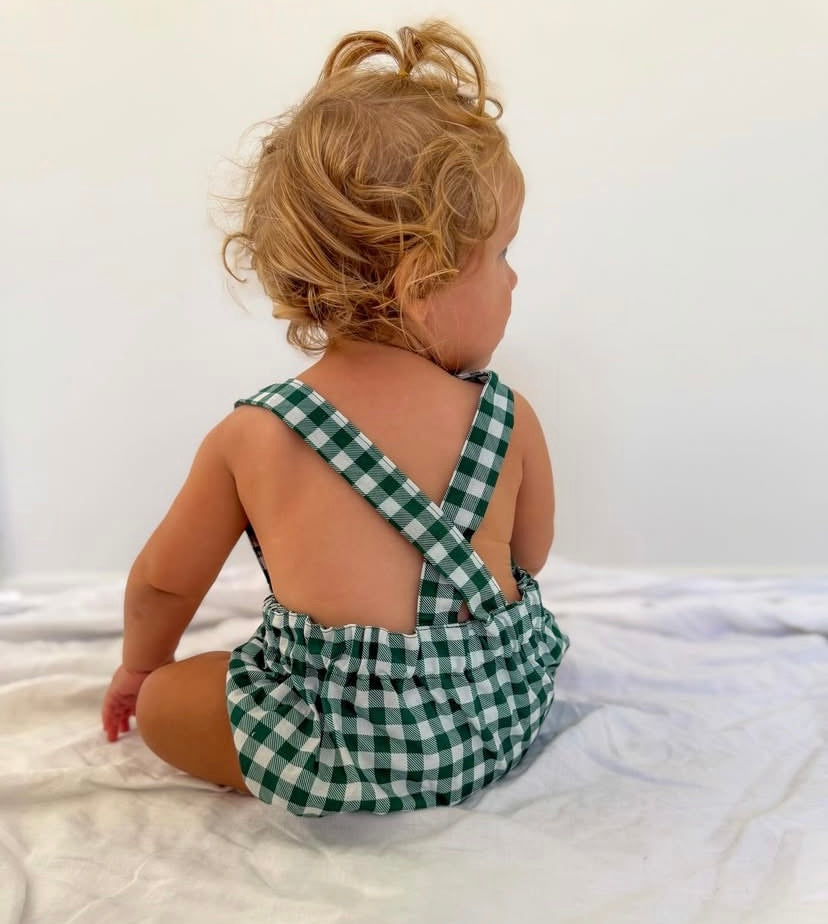 The Christmas Collection Unisex Romper - White/Green Cotton Gingham