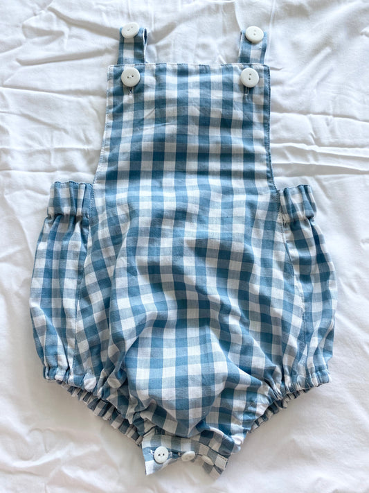 Unisex Romper - Cotton Gingham Egg Blue