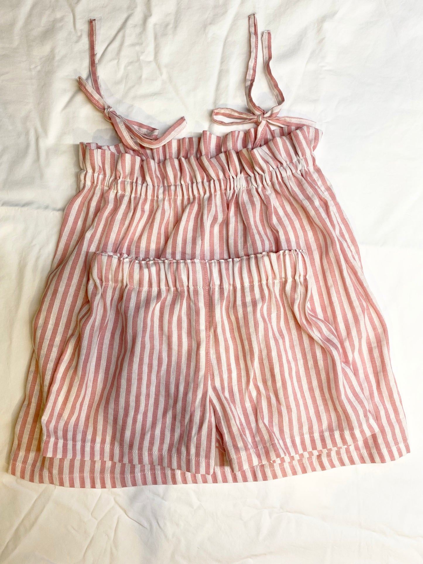 Capri Shoestring Striped Short Set - Cotton Linen - Pink Stripe