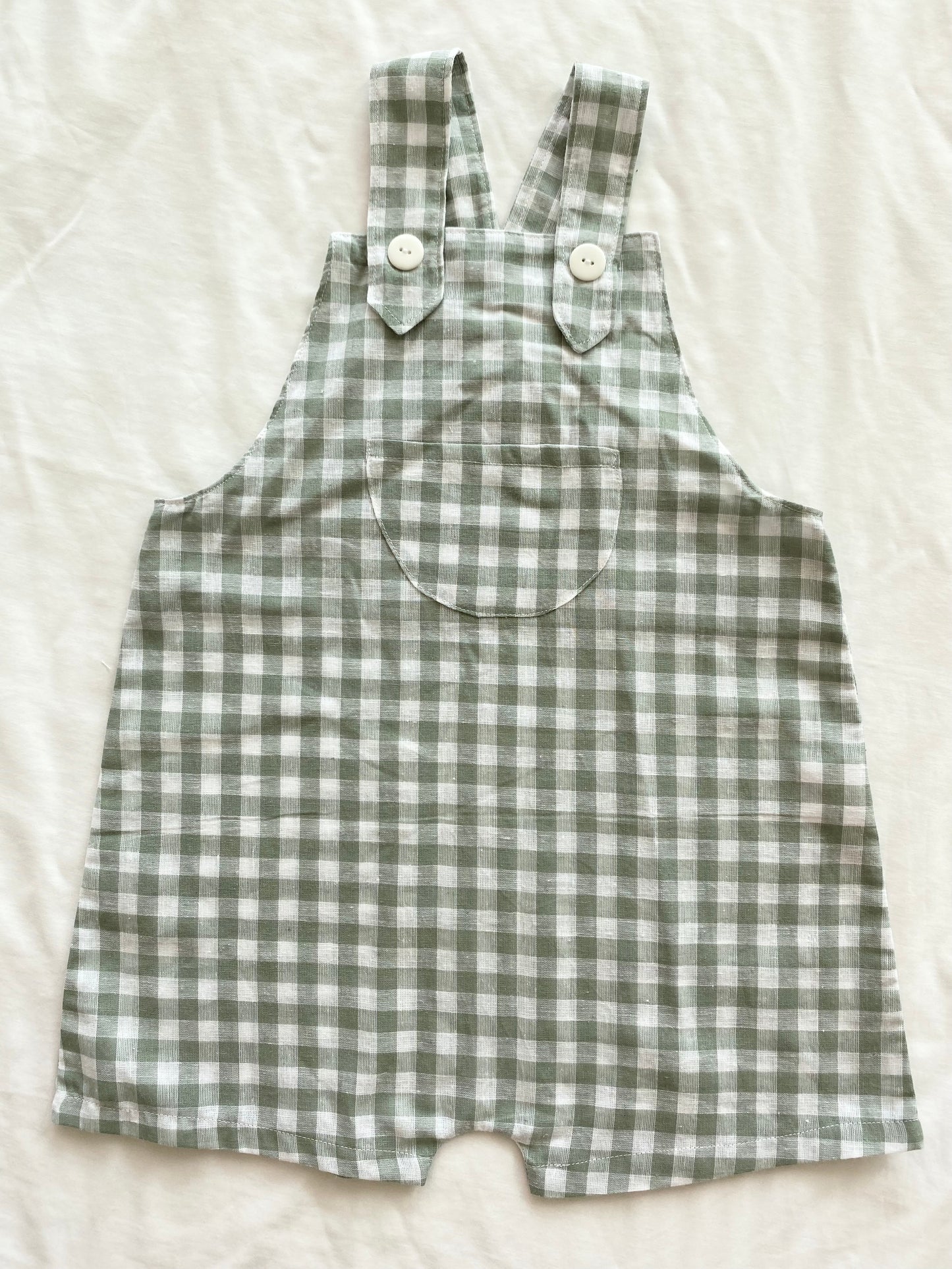 Unisex Loose Fit Overall - Boys Wear - Flax Cotton Gingham Sage