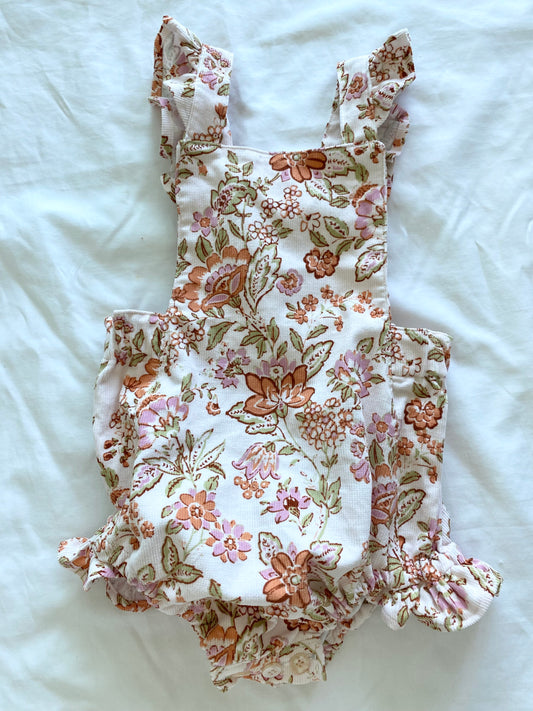 Marigold Romper - Corduroy - Soft Pink Autumn Floral