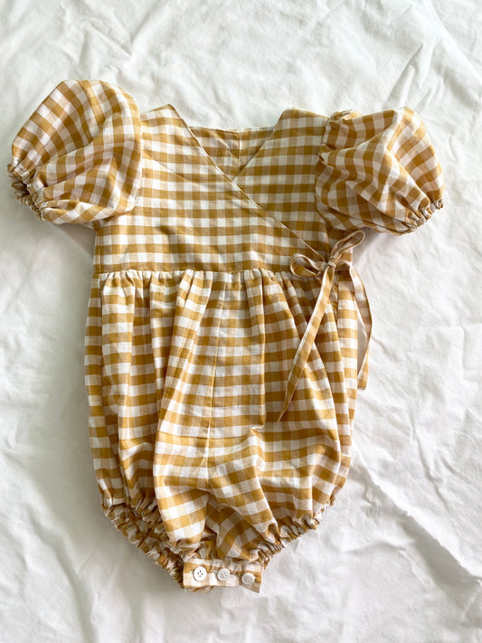 Ellis Wrap Romper - Cotton Gingham Mustard