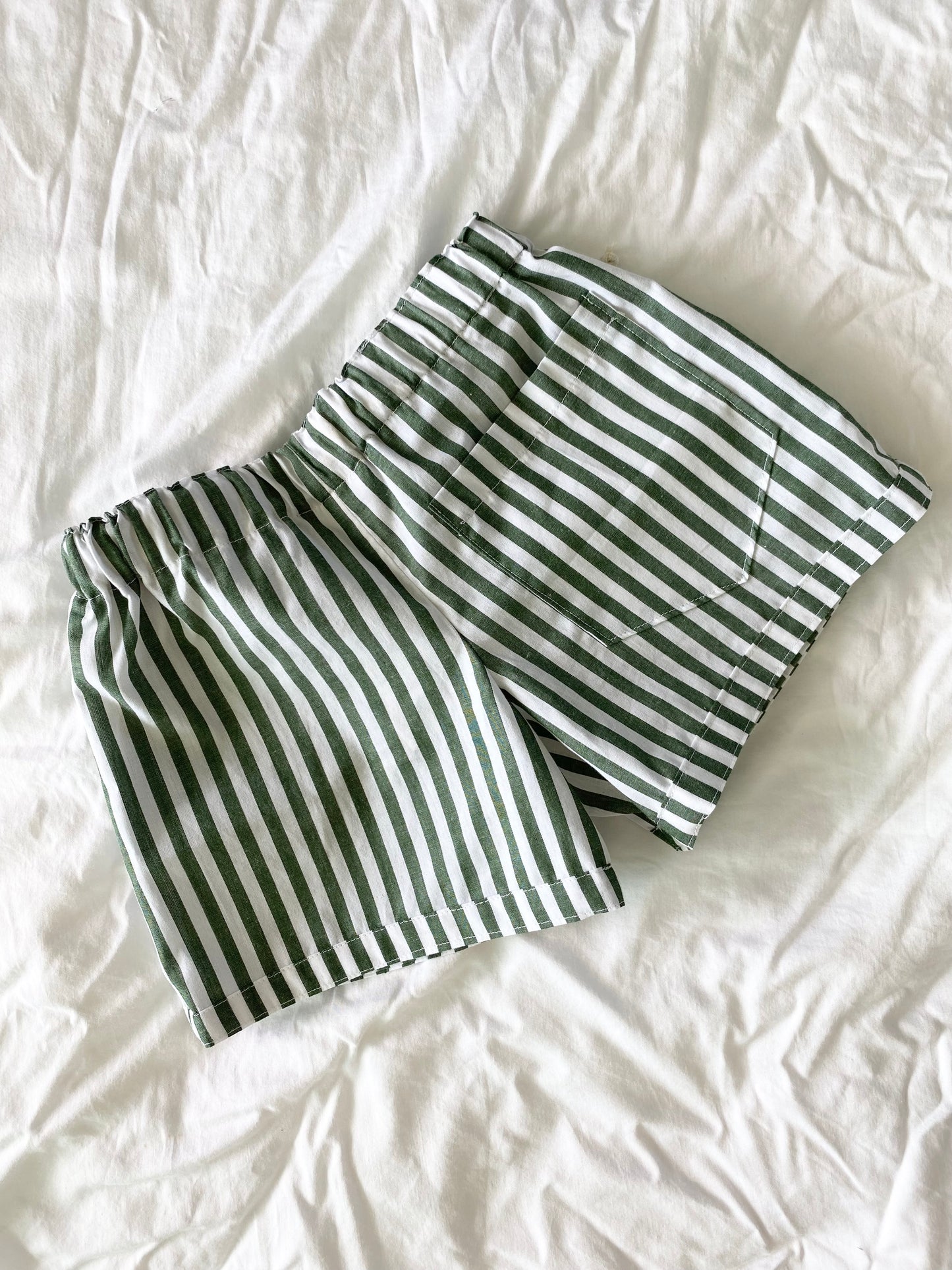 ZaiZai Cotton Drawstring Shorts - Lawn Cotton Green Stripe