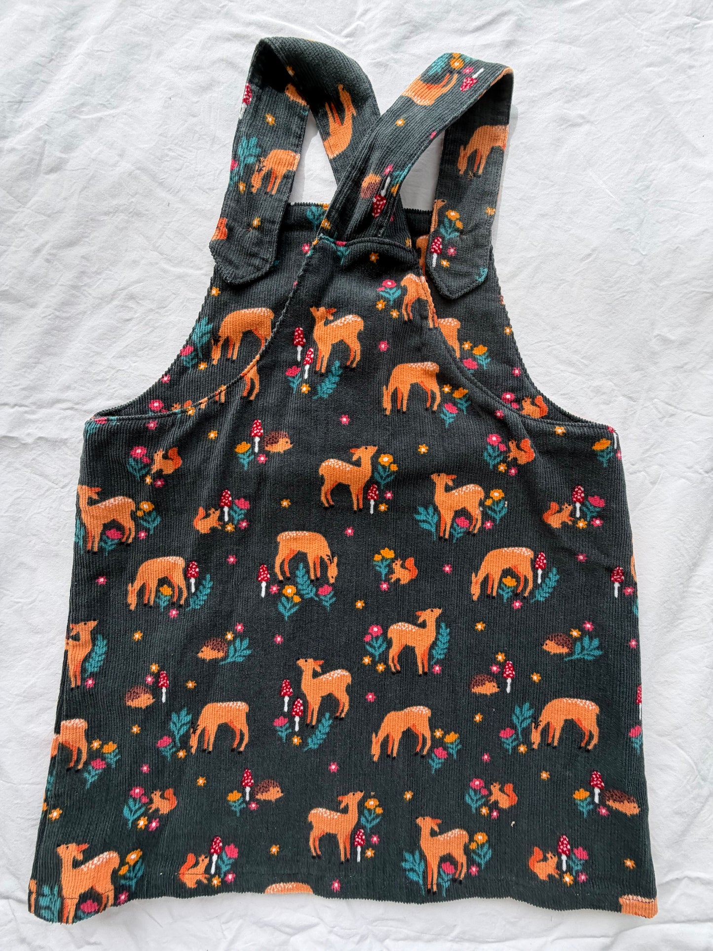 Sylvie Pinafore - Cotton Corduroy- Forest Green Native Deer