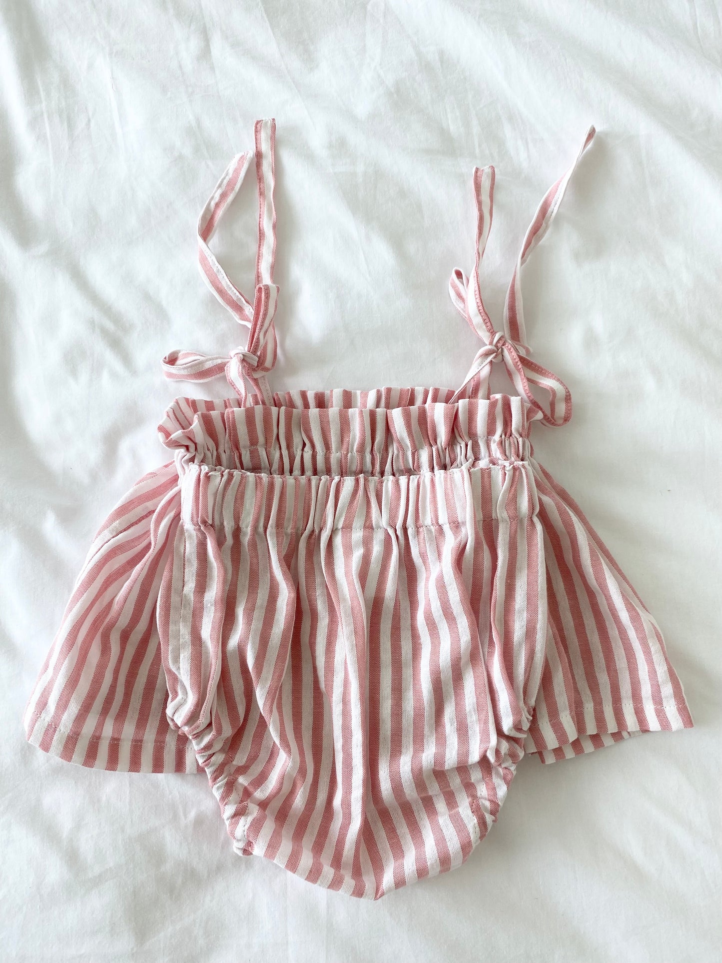 Capri Shoestring Peplum Set - Pink/White Stripe Linen Cotton