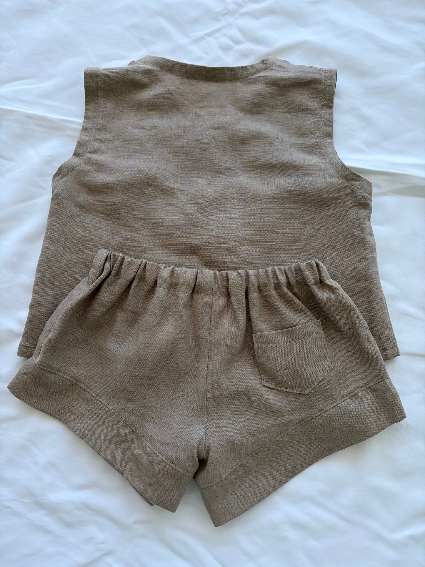 Unisex Cotton Linen Top Shorts Set - Taupe