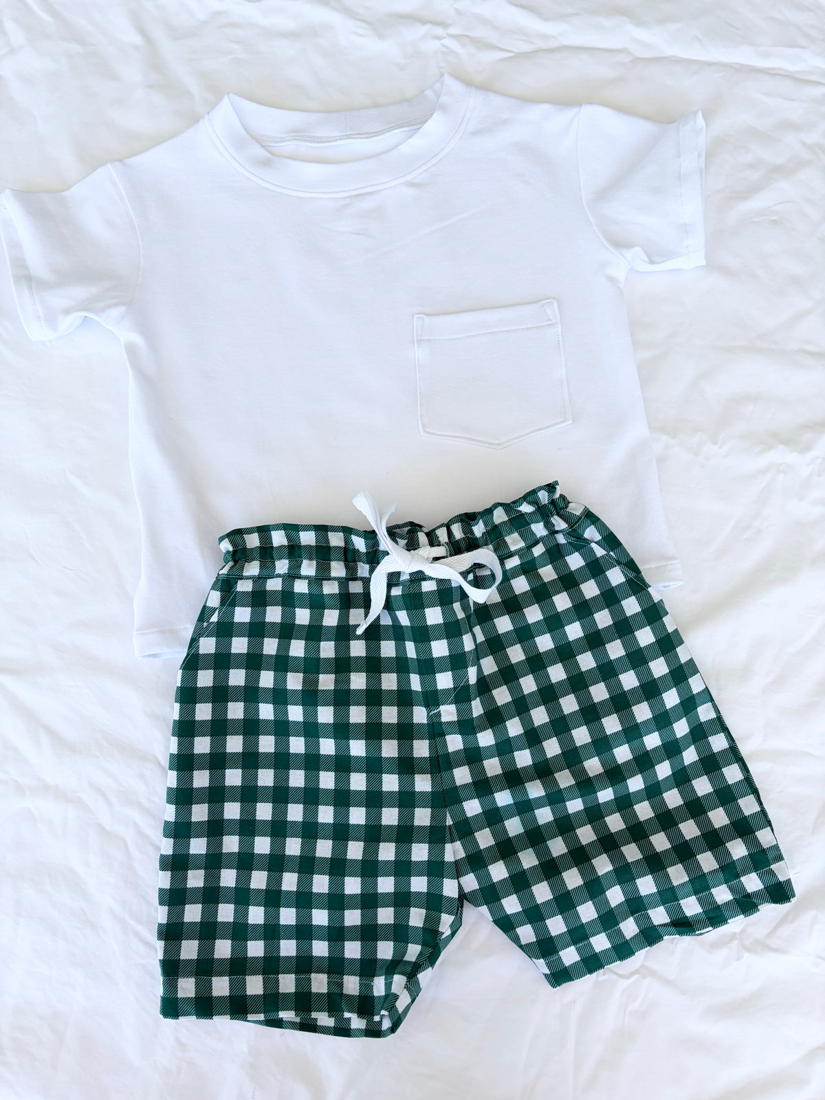 Christmas Shorts - Cotton Gingham Green and White Check