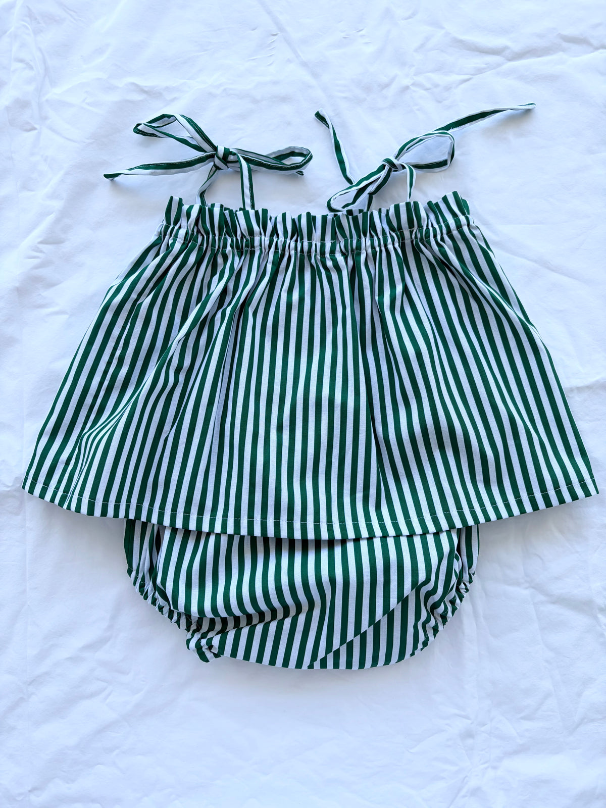 Christmas Shoestring Peplum Bloomer Set - Cotton Green and White Stripe