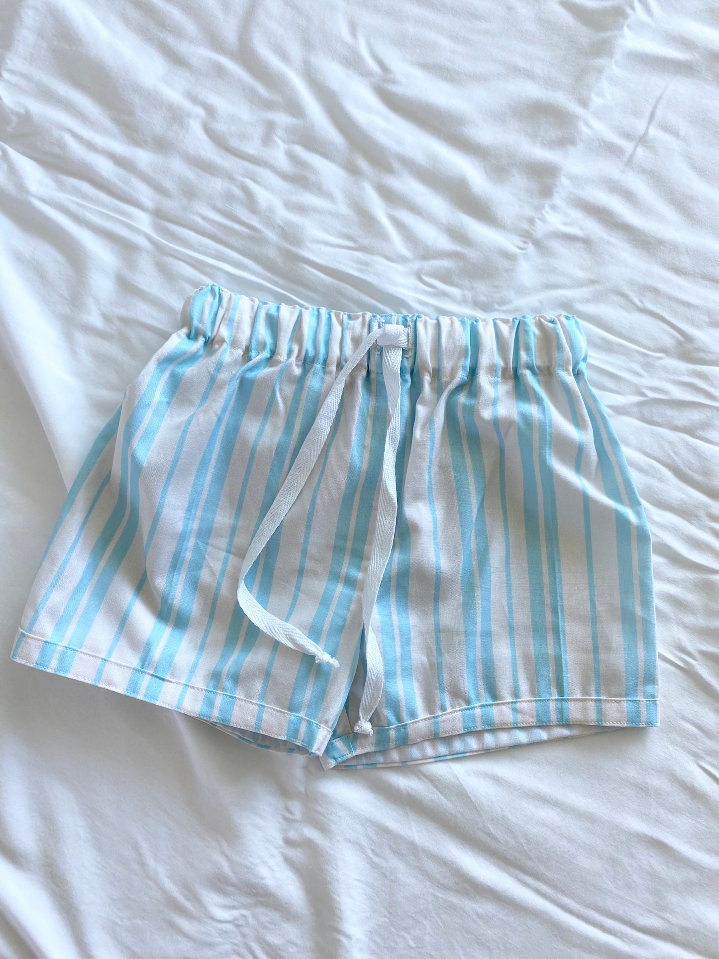 ZaiZai Cotton Drawstring Shorts - Sky Blue Stripe