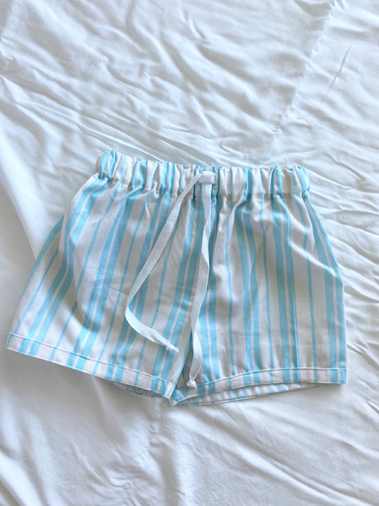 ZaiZai Cotton Drawstring Shorts - Sky Blue Stripe