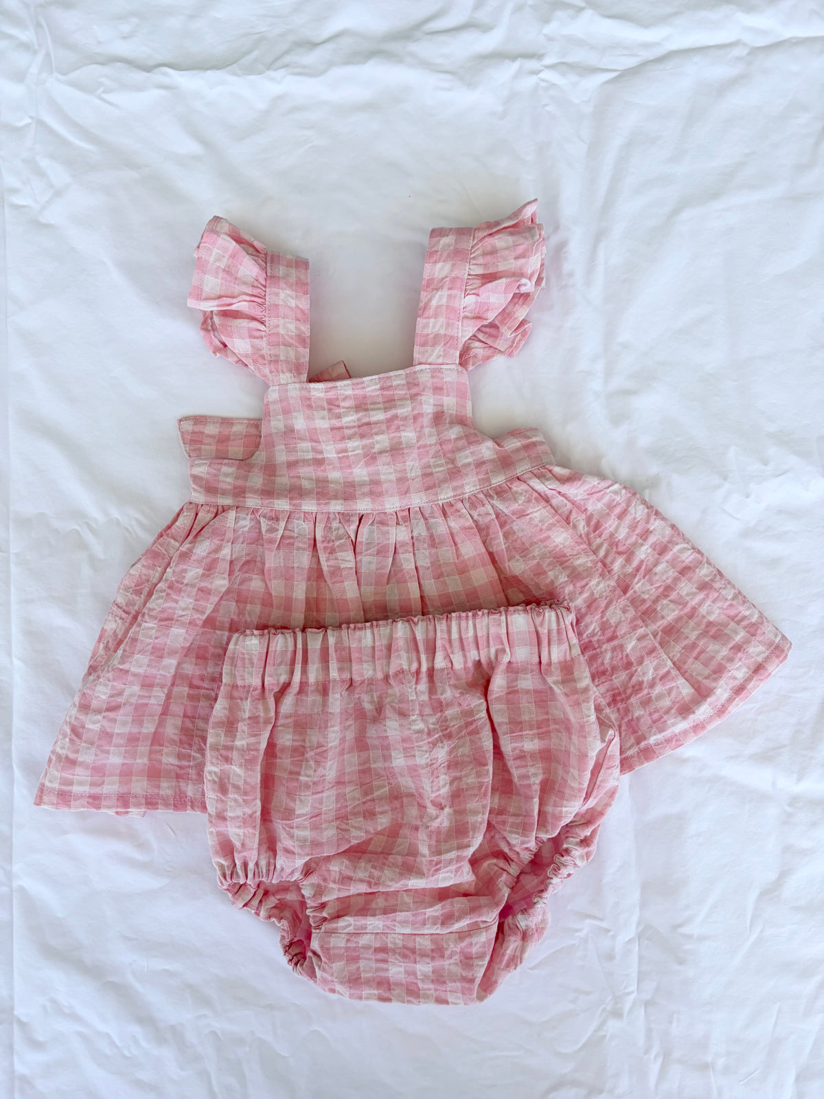 Marigold Peplum Set - Cotton Seersucker Gingham Baby Pink