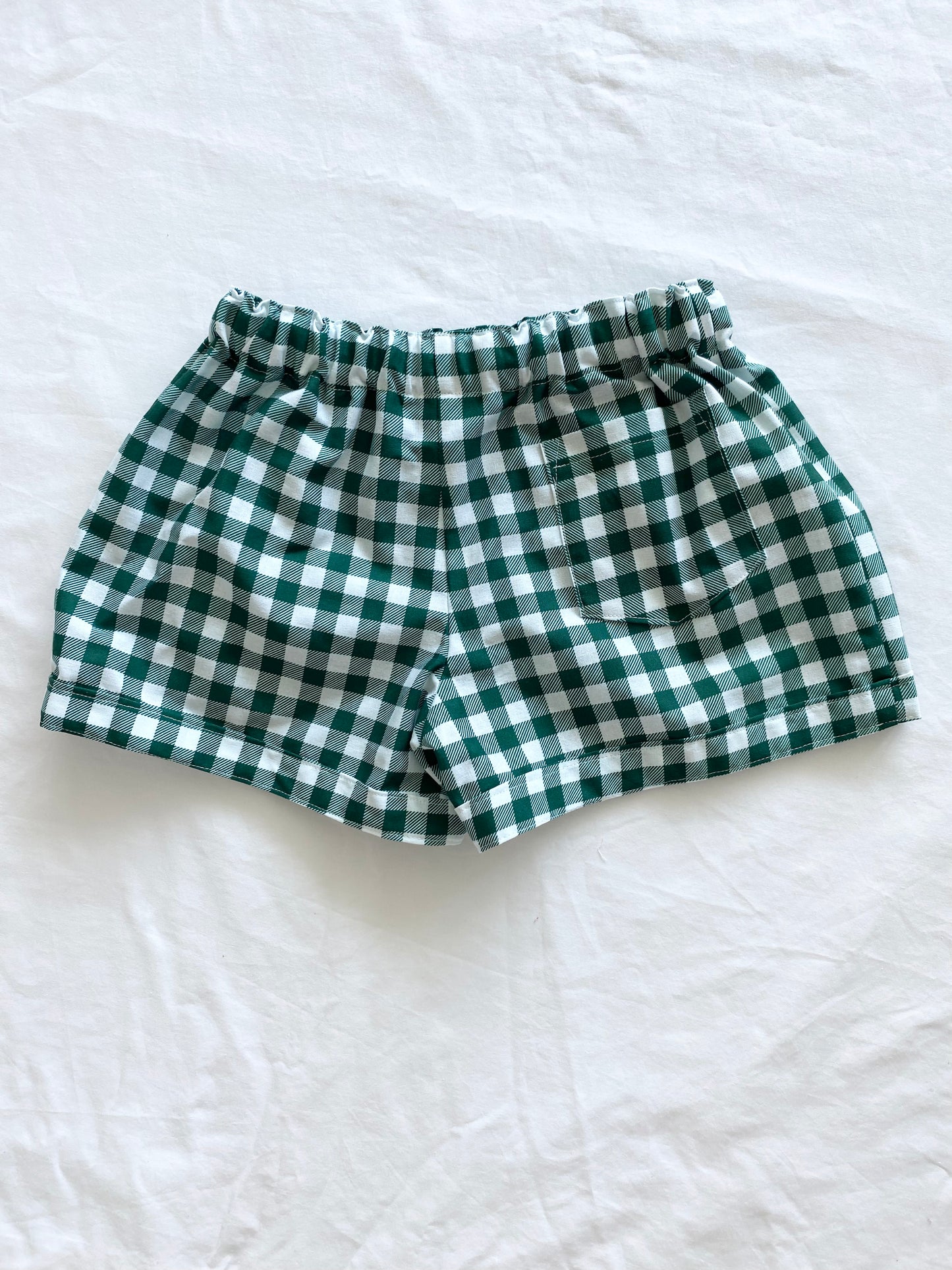 The Christmas Collection Matching Unisex Shorts - White/Dark Green Cotton Gingham