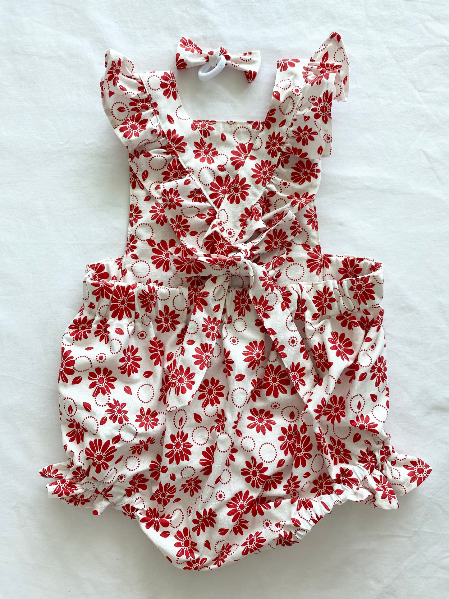 The Christmas Collection Marigold Romper - Cream Cotton Red Retro Floral