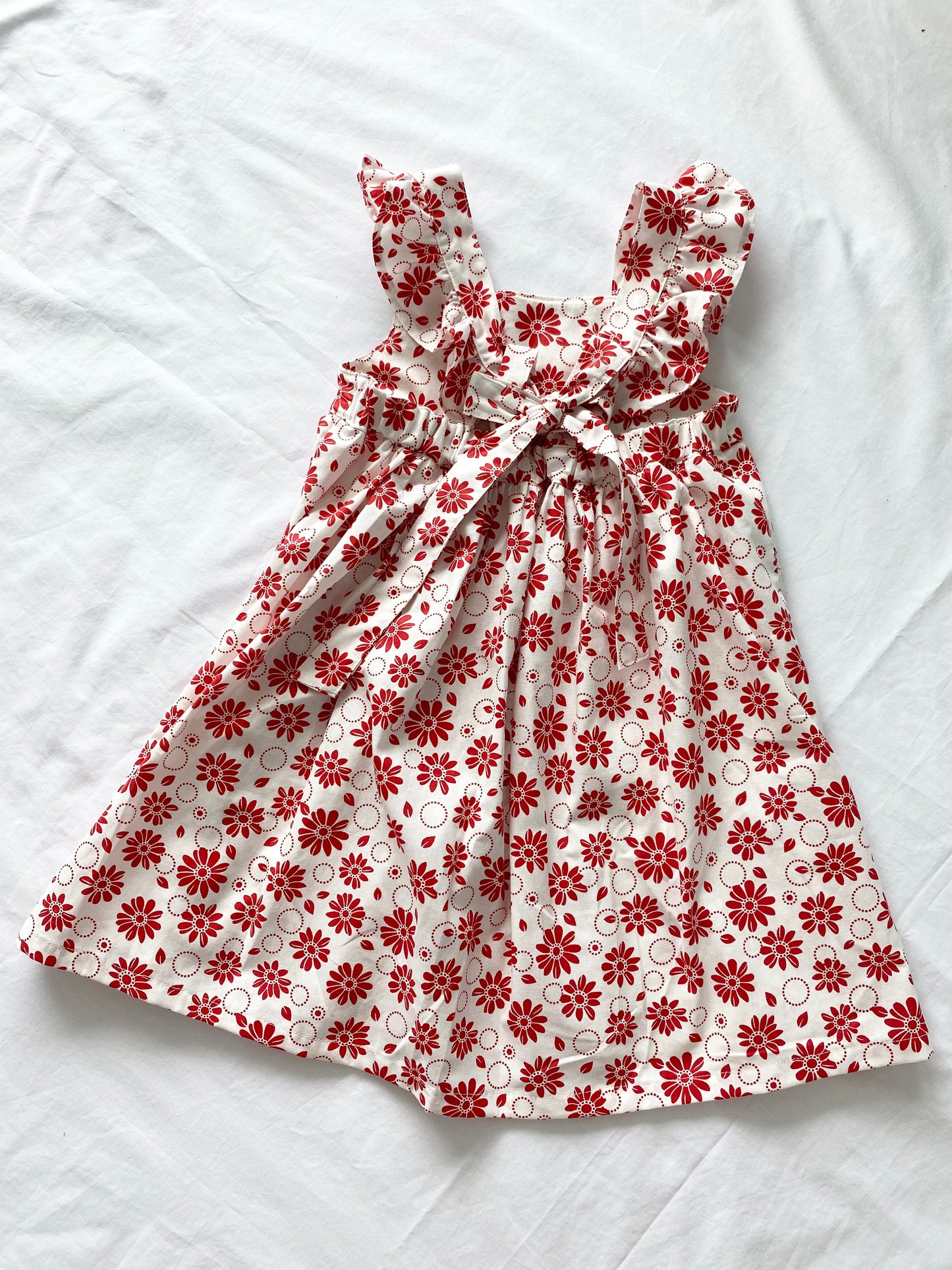 The Christmas Collection Marigold Dress - Cream Cotton Red Retro Floral