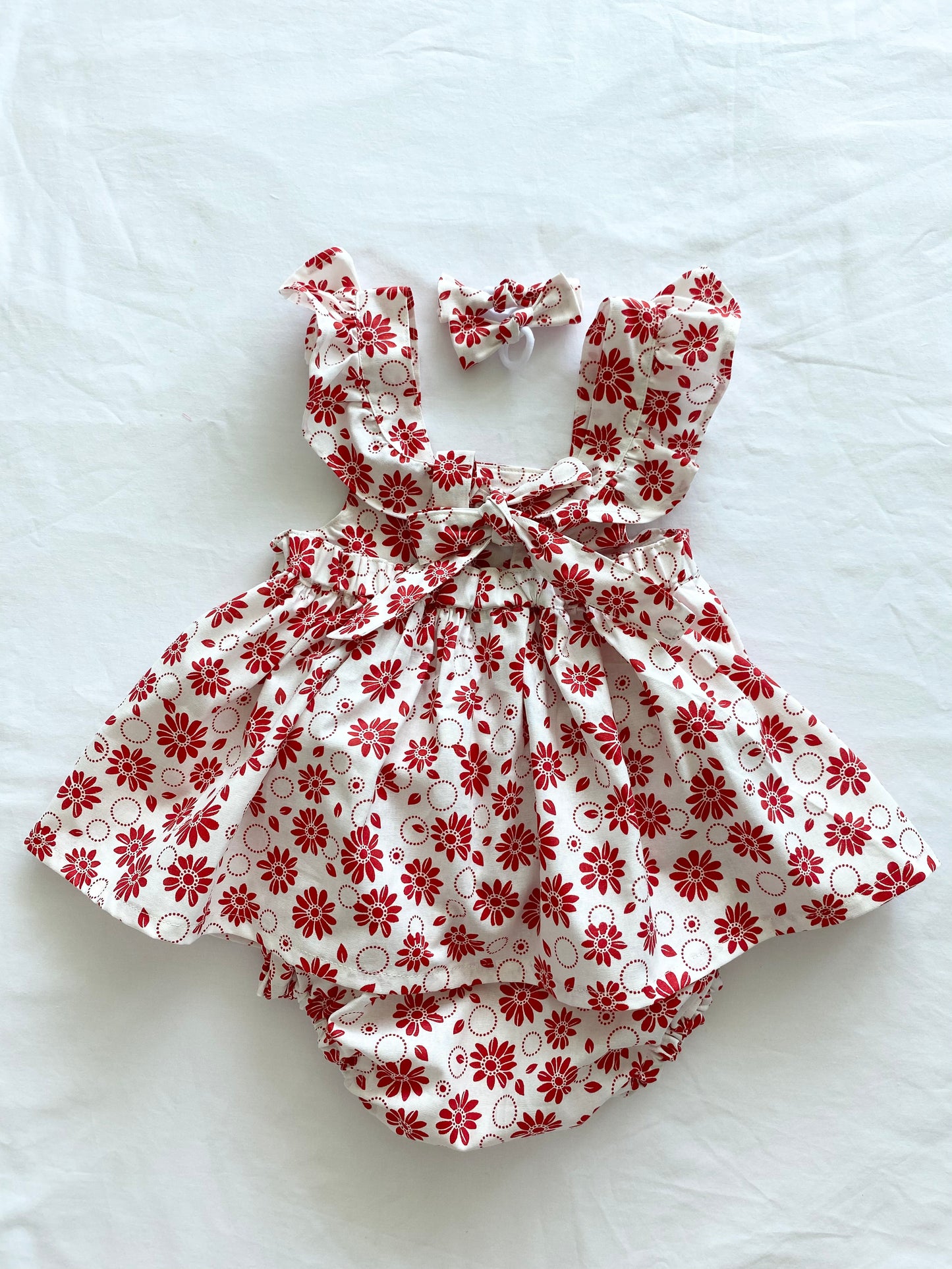 The Christmas Collection Marigold Peplum Set - Cream Cotton Red Retro Floral