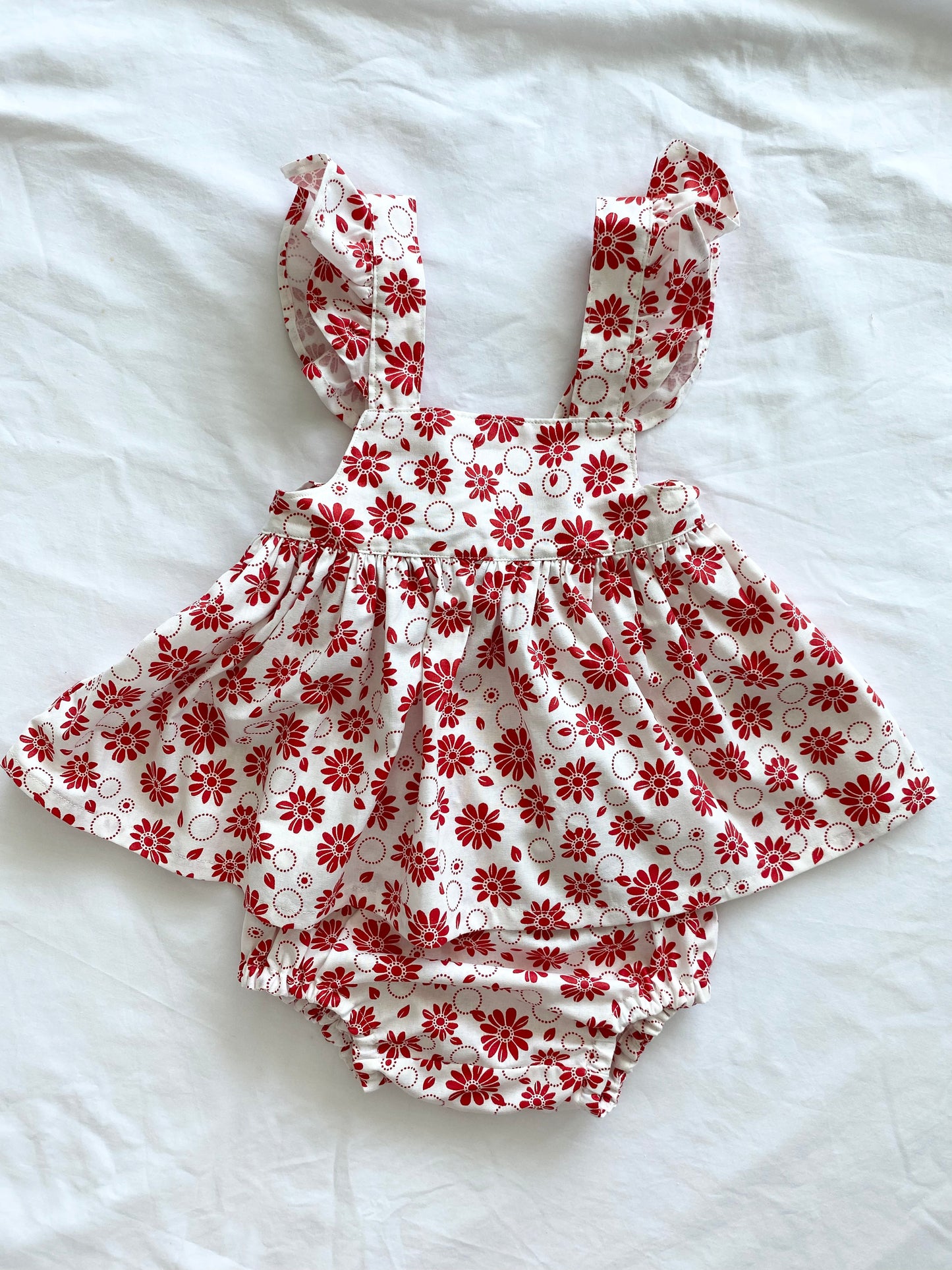 The Christmas Collection Marigold Peplum Set - Cream Cotton Red Retro Floral