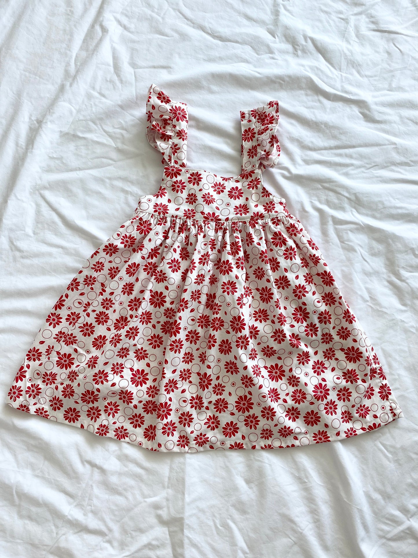 The Christmas Collection Marigold Dress - Cream Cotton Red Retro Floral