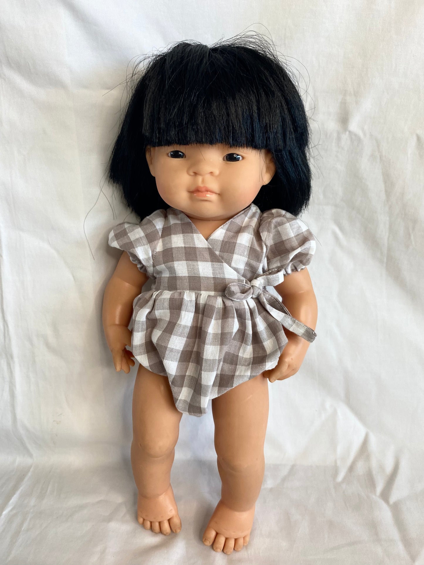 Ellis Wrap Dolls Romper - Cotton Gingham Mocha