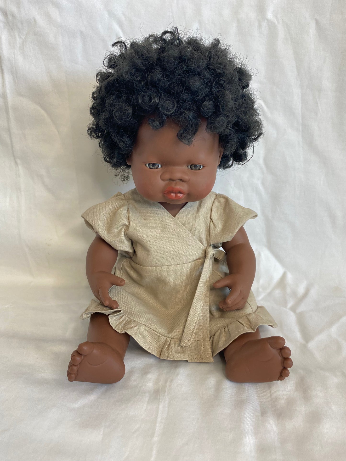 Ellis Wrap Dolls Dress - Cotton Stone