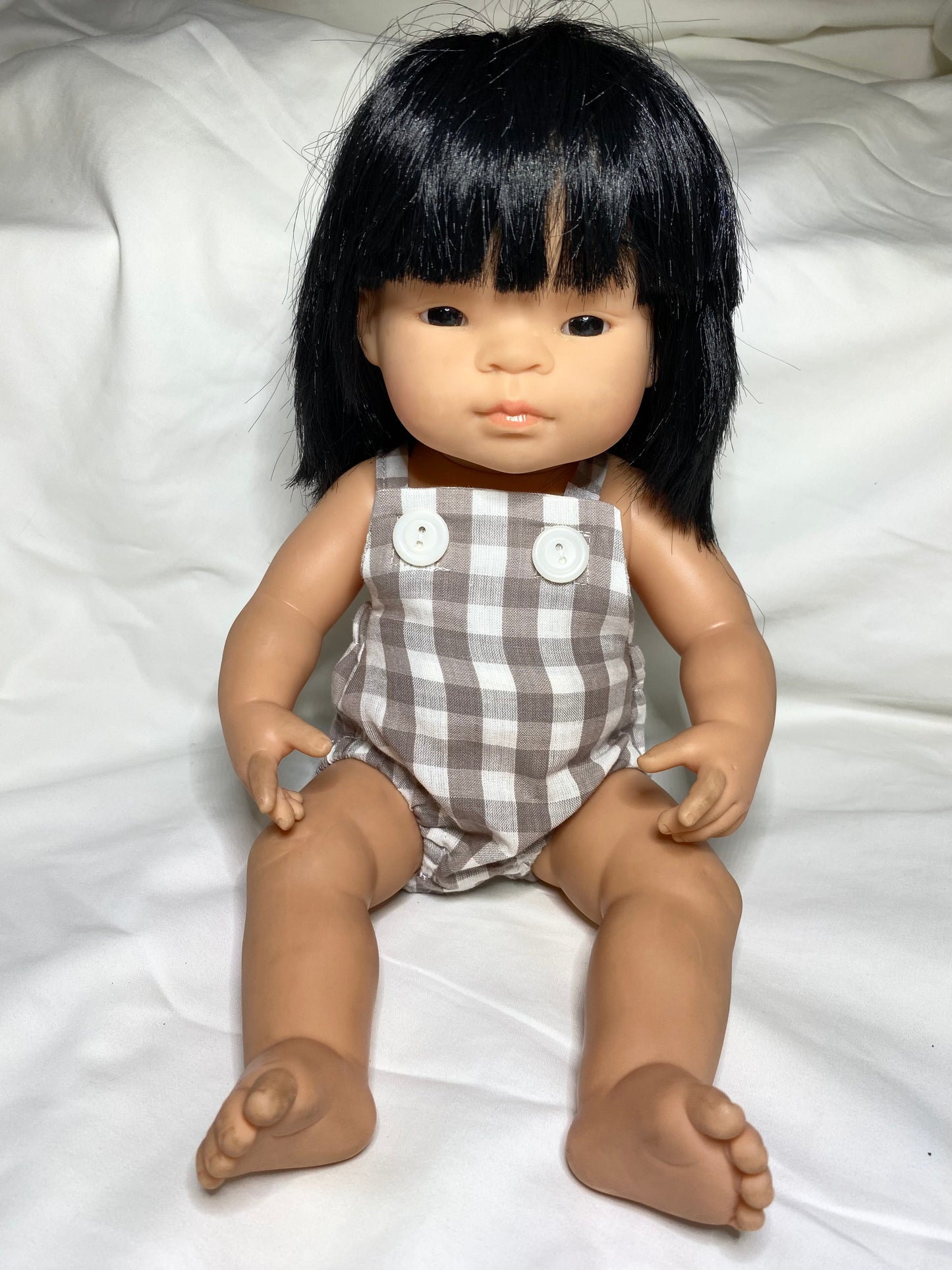 Unisex Dolls Romper - Cotton Gingham Mocha