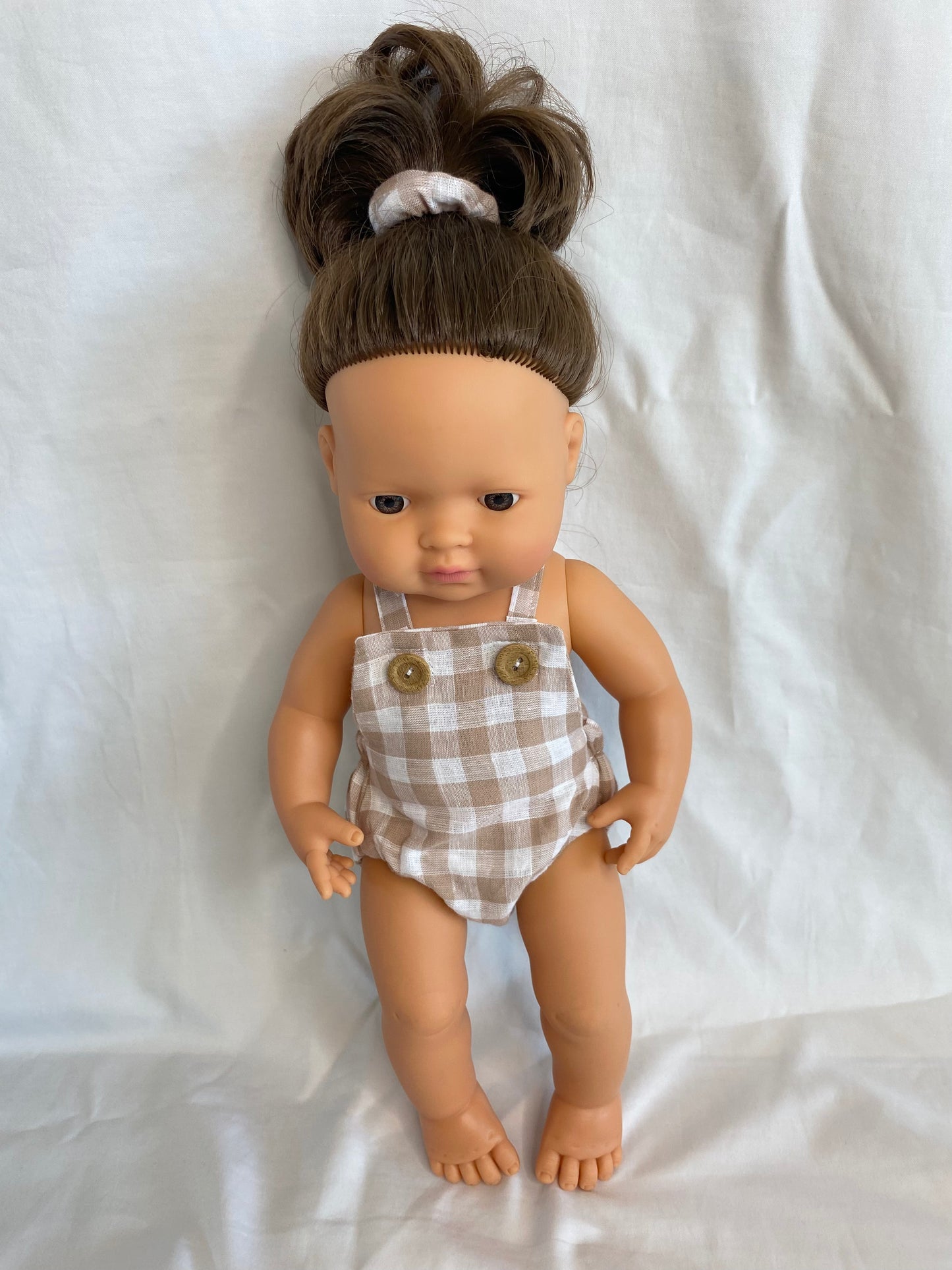 Unisex Dolls Romper - Cotton Gingham Pine