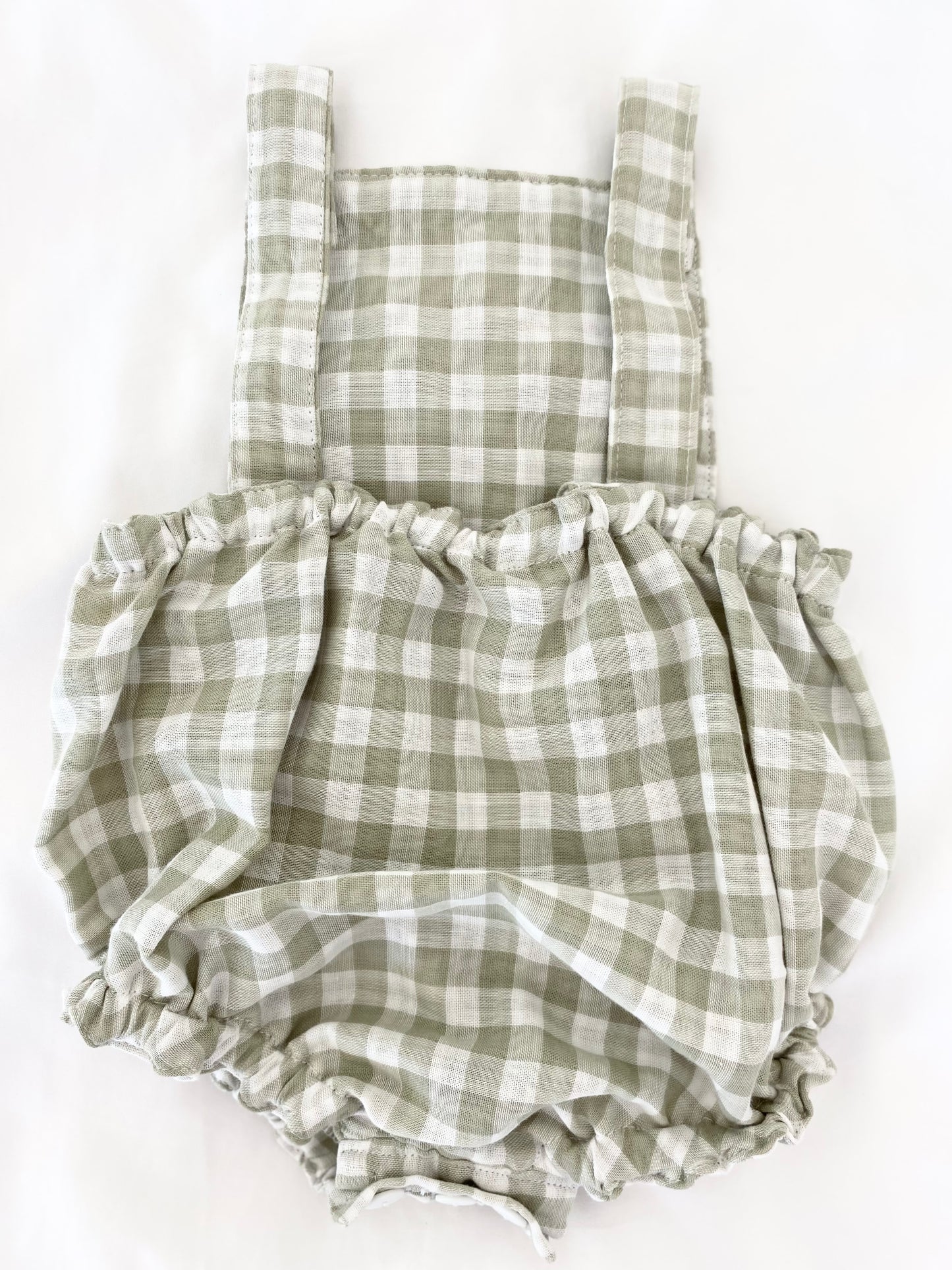 Unisex Romper - Cotton Double Cloth Gingham Sage