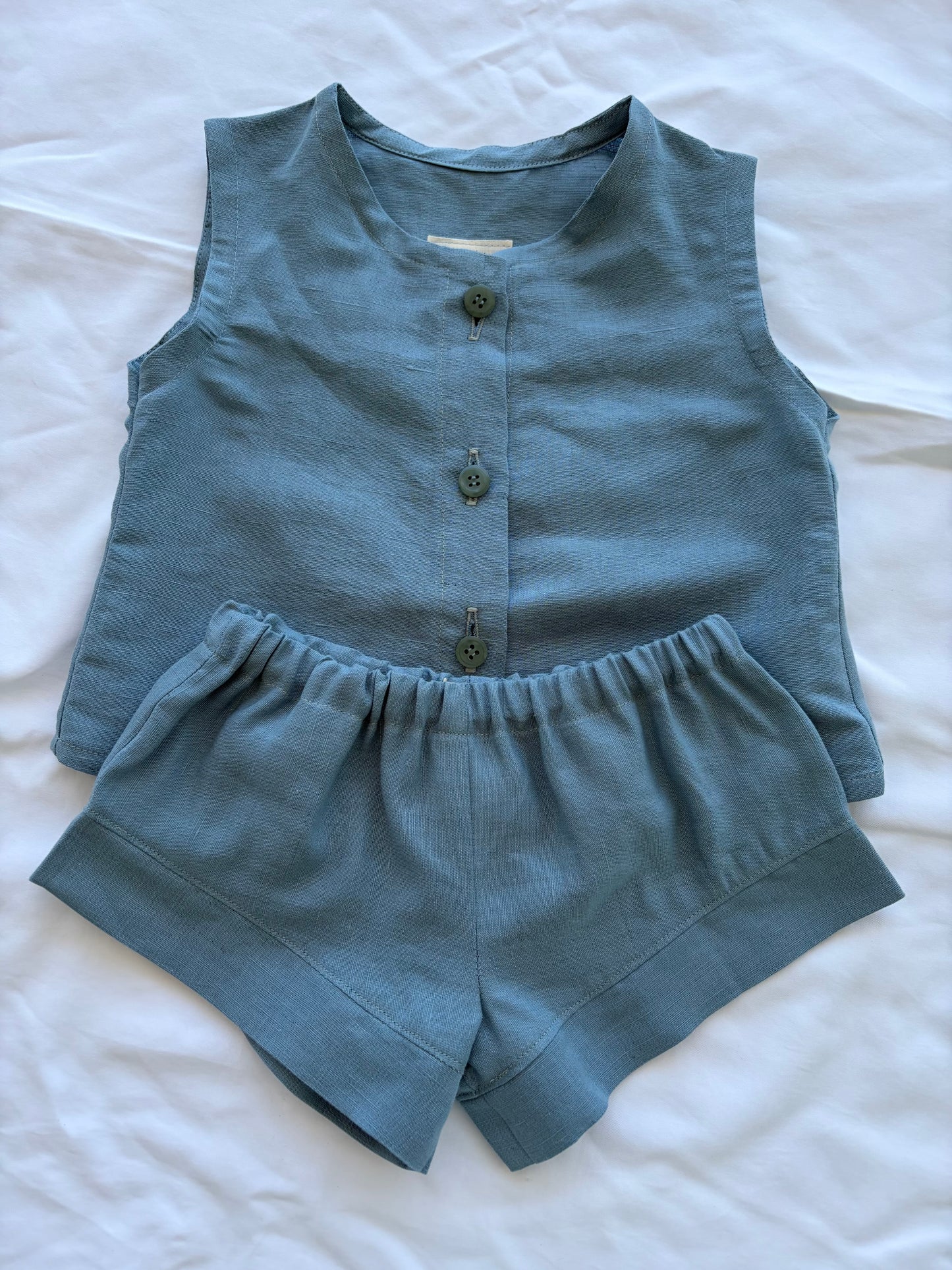 Unisex Cotton Linen Top Shorts Set - Egg Blue