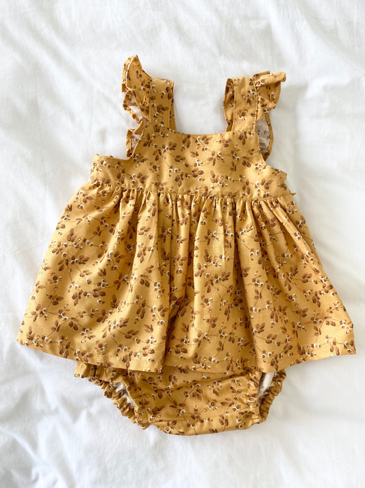 Marigold Peplum Set - Tan Floral Cotton