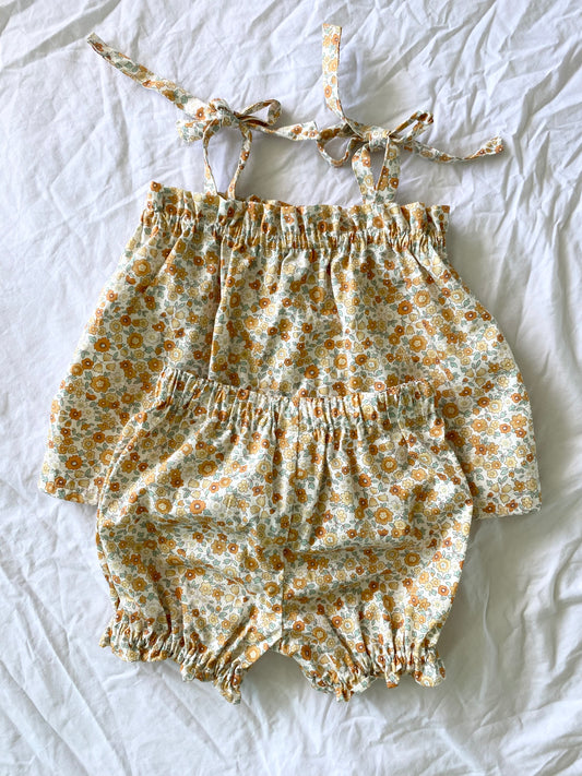Libby Shoestring Peplum Top and Panty Bloomer Set - Cotton Poplin Fawn