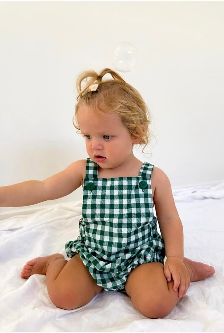 The Christmas Collection Unisex Romper - White/Green Cotton Gingham