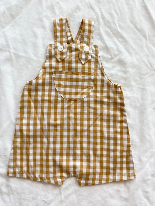 Unisex Loose Fit Overall - Boys Wear - Cotton Gingham Mustard