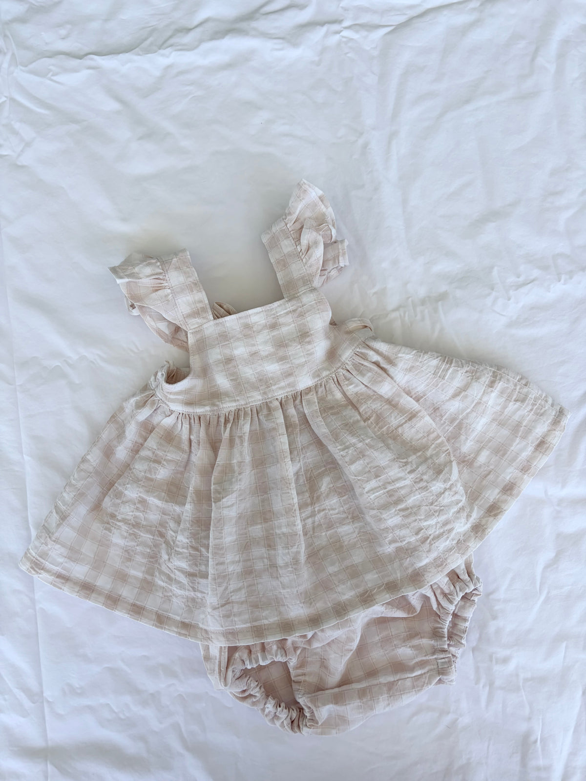Marigold Peplum Set - Cotton Seersucker Gingham Beige