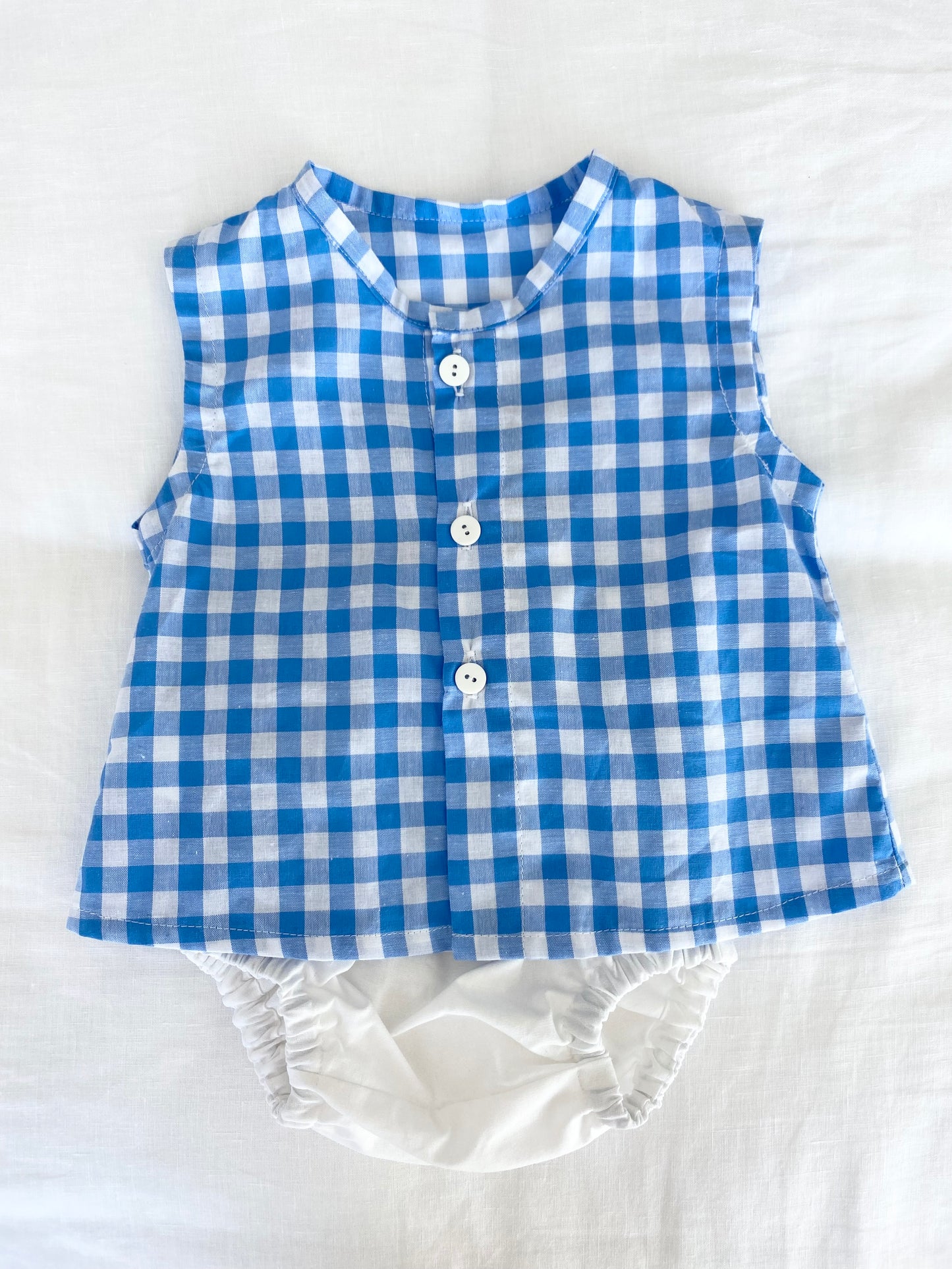 Zai Zai Baby Buttoned Top/Pant Set - Cotton Gingham - Sky Blue