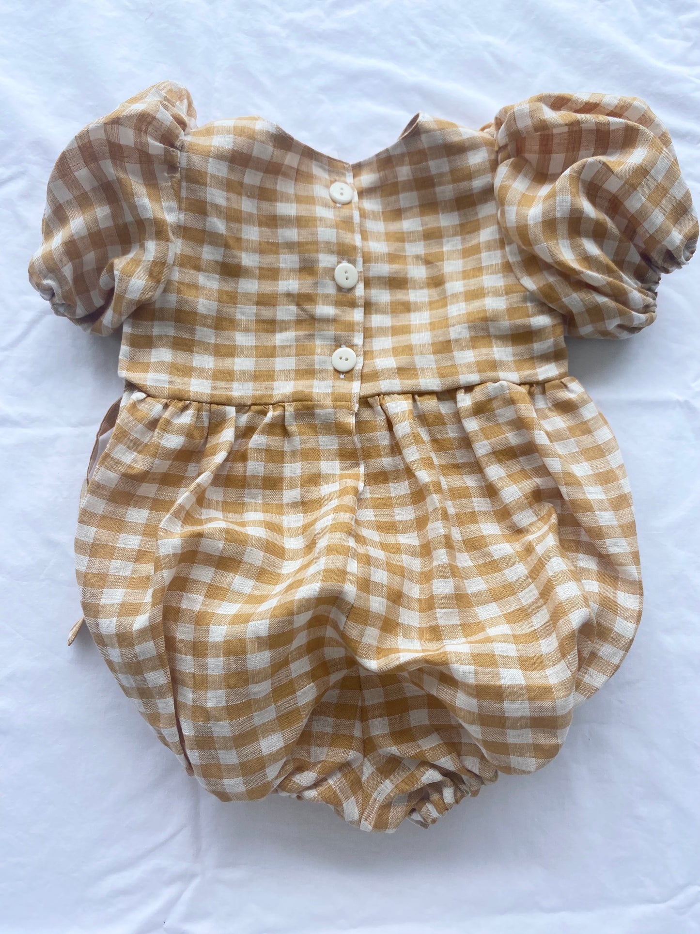 Ellis Wrap Romper - Pure Linen Mustard Gingham