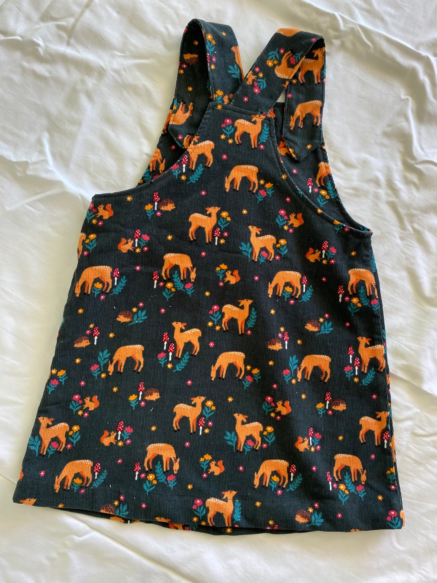 Sylvie Pinafore - Corduroy Forest Green Native Deer