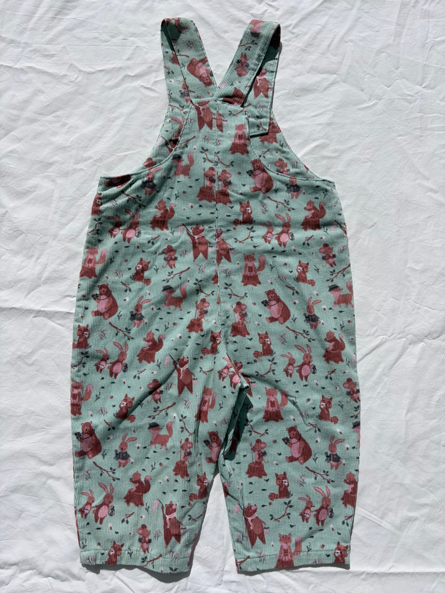 Sylvie Long Leg Overalls - Cotton Corduroy - Mint Green - Woodland Animals