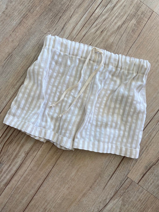 Capri Shorts - Beige/White Stripe Cotton Linen