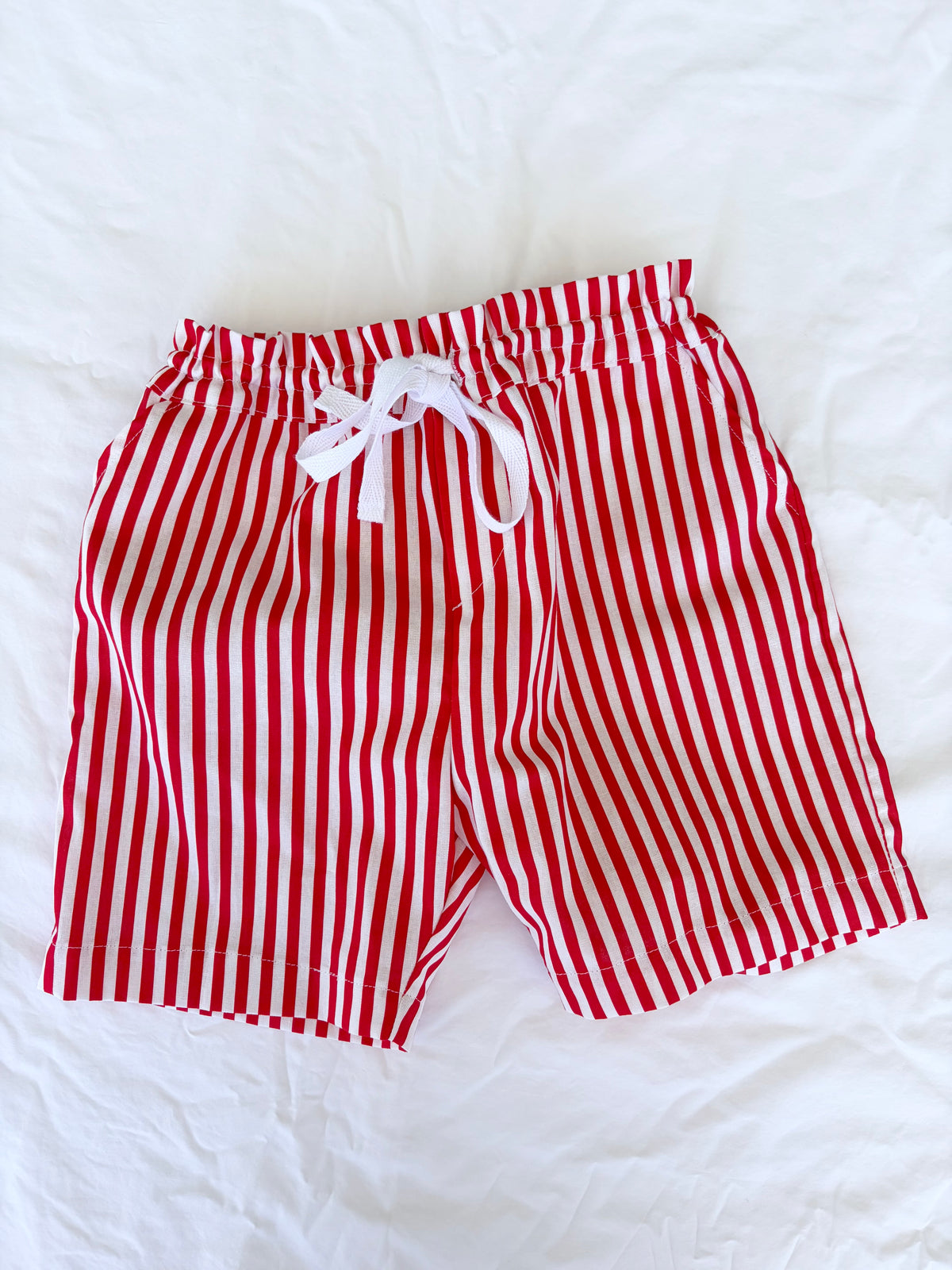 Christmas Shorts - Cotton Red and White Stripe