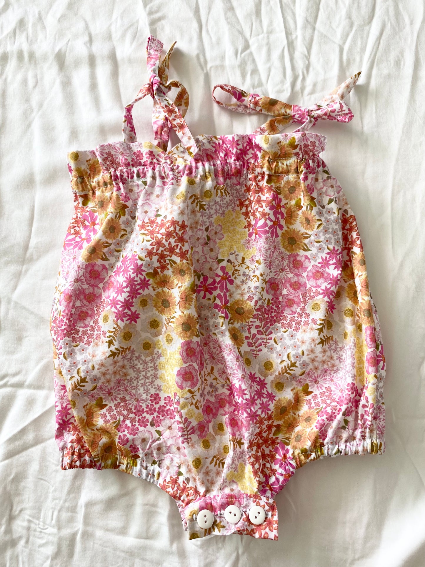 Libby Shoestring Romper - Cotton Poplin Pink Yellow